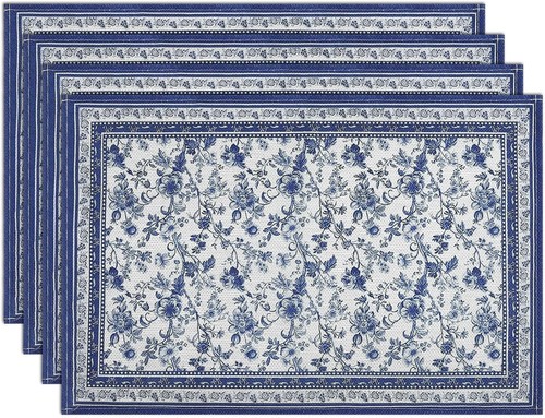 Floral branches blue placemats - blue,